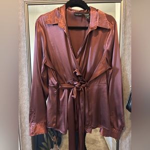 New York Co satin wrap blouse burgundy size 18